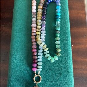 Encirkled Large Rainbow Gemstone with 14k connector and 18k aquamarine pendant